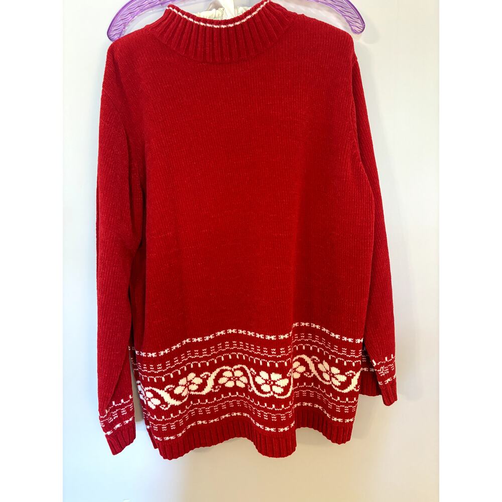 Vintage Red 100% Acrylic Floral Sweater Large